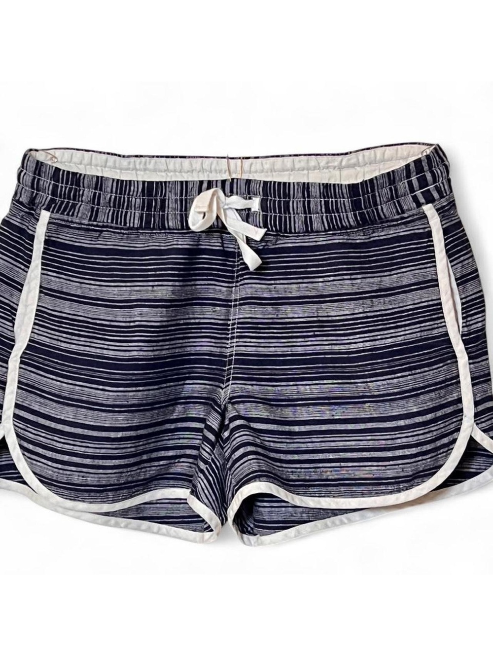 Navy blue & white striped shorts with drawstring waist Size 10, Athleta